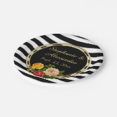 ヴィンテージフローラ白黒ストライプパーソナライズされた ペーパープレート (アングル)