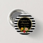 ヴィンテージフローラ白黒ストライプパーソナライズされた 缶バッジ (正面&裏面)