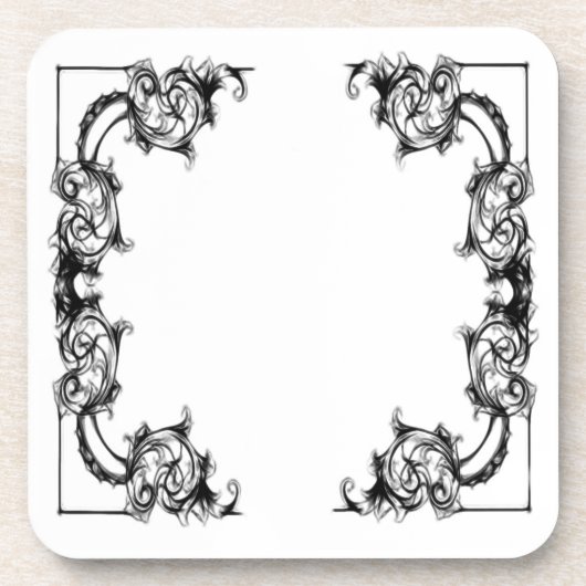 ヴィンテージフローラ白黒ダマスク コースター (正面)