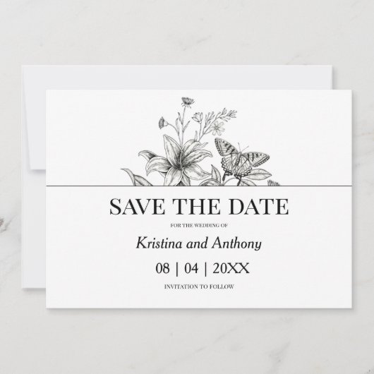 ヴィンテージフローラ白黒結婚ズ セーブザデート (正面)