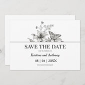 ヴィンテージフローラ白黒結婚ズ セーブザデート (正面/裏面)