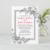 ヴィンテージフローラ白黒花結婚の 招待状 (スタンド正面)