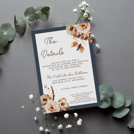 ヴィンテージフローラ秋のドライフラワーブルー結婚ズ エンクロージャーカード