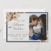 ヴィンテージフローラ秋のドライフラワーブルー セーブザデート (正面)