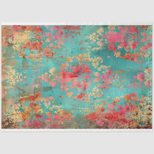 ヴィンテージフローラ素朴テクスチャフランスのの切り離し 薄葉紙 (正面)