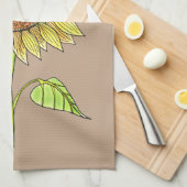 ヴィンテージフローラ素朴トープ水彩ひまわり キッチンタオル (四つ折り)