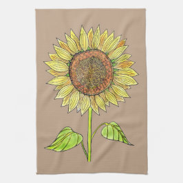 ヴィンテージフローラ素朴トープ水彩ひまわり キッチンタオル