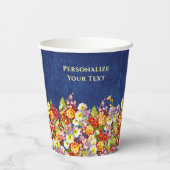 ヴィンテージフローラ素朴プリムローズネイビーブルー結婚ズ 紙コップ (裏面)