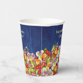 ヴィンテージフローラ素朴プリムローズネイビーブルー結婚ズ 紙コップ (右)