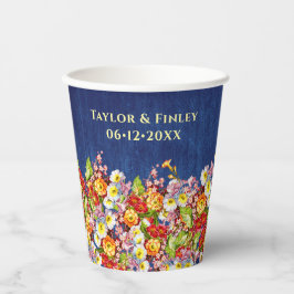 ヴィンテージフローラ素朴プリムローズネイビーブルー結婚ズ 紙コップ