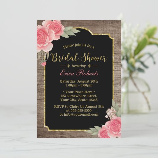 ヴィンテージフローラ素朴木製ブライダルシャワー 招待状 (スタンド正面)