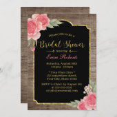 ヴィンテージフローラ素朴木製ブライダルシャワー 招待状 (正面/裏面)