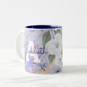 ヴィンテージフローラ紫色ブルーウォーターカラーモノグラム ツートーンマグカップ (正面左)