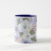 ヴィンテージフローラ紫色ブルーウォーターカラーモノグラム ツートーンマグカップ (中央)