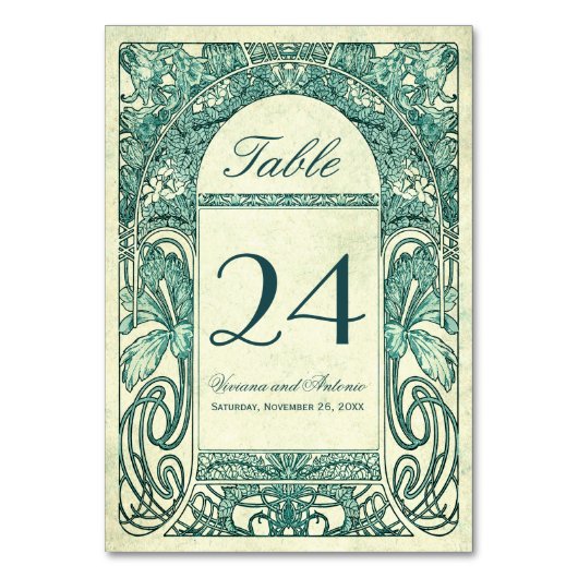 ヴィンテージフローラ結婚のテーブル番号ターコイズ テーブルナンバー (正面)