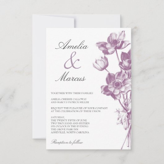 ヴィンテージフローラ結婚のミニ招待状/ホワイト 招待状 (正面)