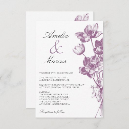 ヴィンテージフローラ結婚のミニ招待状/ホワイト 招待状 (正面/裏面)