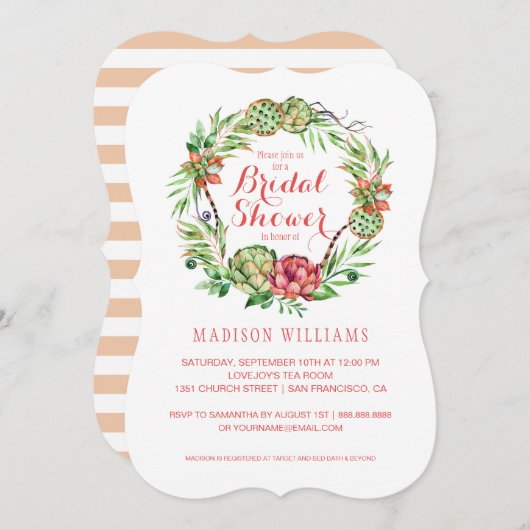 ヴィンテージフローラ結婚の多汁性|ブライダルシャワー 招待状 (正面/裏面)