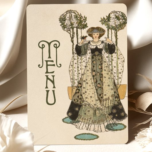 ヴィンテージフローラ結婚アールヌーボーのメニューカード 招待状