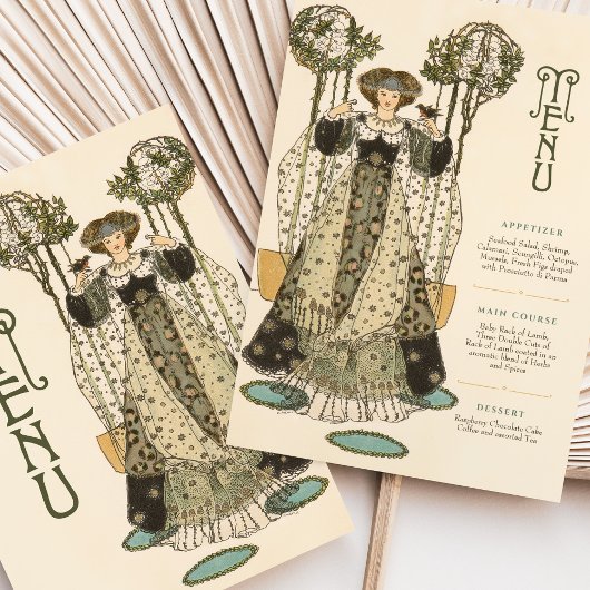 ヴィンテージフローラ結婚アールヌーボーのメニューカード 招待状