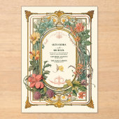 ヴィンテージフローラ結婚アールヌーボー アクリル招待状 (正面)