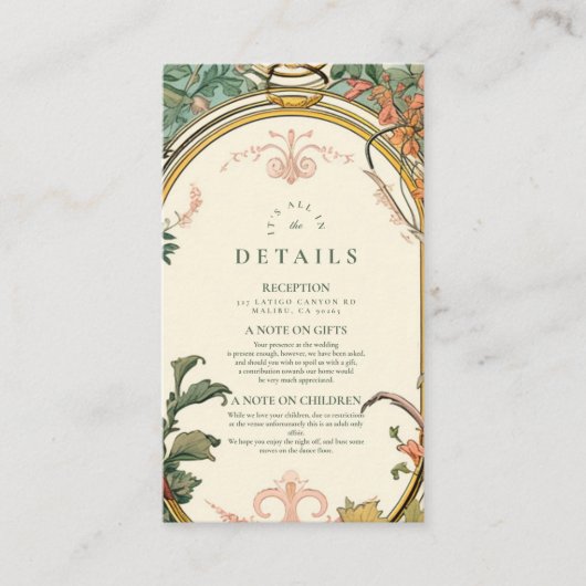 ヴィンテージフローラ結婚アールヌーボー エンクロージャーカード (正面)