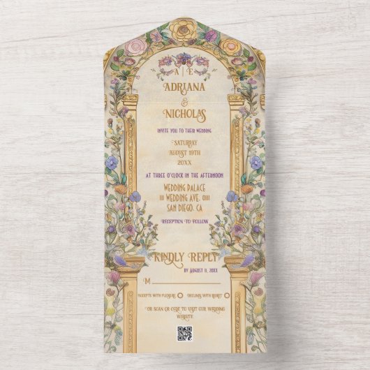 ヴィンテージフローラ結婚アールヌーボー オールインワン招待状 (内側)