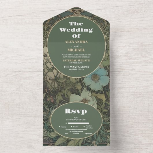 ヴィンテージフローラ結婚アールヌーボー オールインワン招待状 (内側)