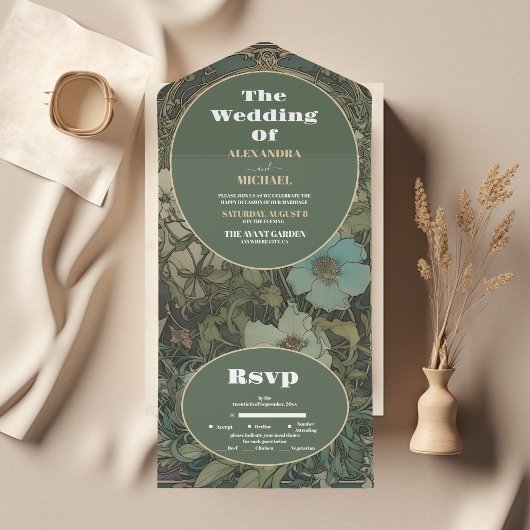 ヴィンテージフローラ結婚アールヌーボー オールインワン招待状