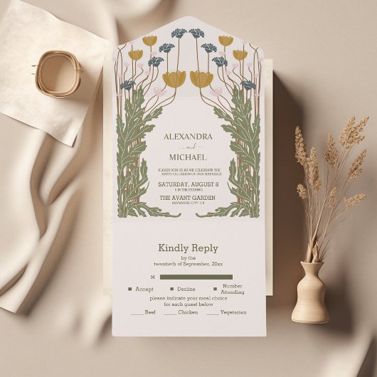 ヴィンテージフローラ結婚アールヌーボー オールインワン招待状