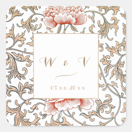 ヴィンテージフローラ結婚アールヌーボー スクエアシール (正面)
