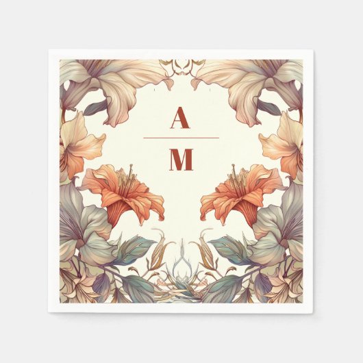 ヴィンテージフローラ結婚アールヌーボー スタンダードカクテルナプキン (正面)