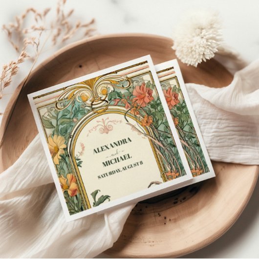 ヴィンテージフローラ結婚アールヌーボー スタンダードカクテルナプキン