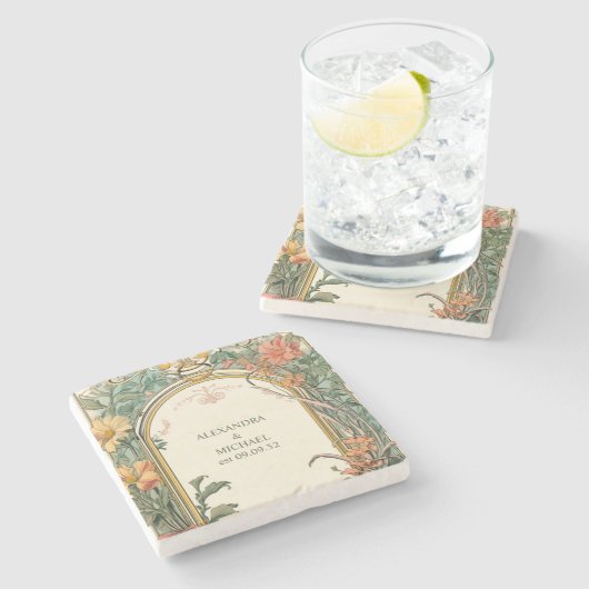 ヴィンテージフローラ結婚アールヌーボー ストーンコースター (横)