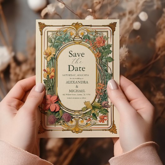 ヴィンテージフローラ結婚アールヌーボー セーブザデート