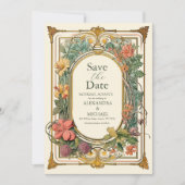 ヴィンテージフローラ結婚アールヌーボー セーブザデート (正面)