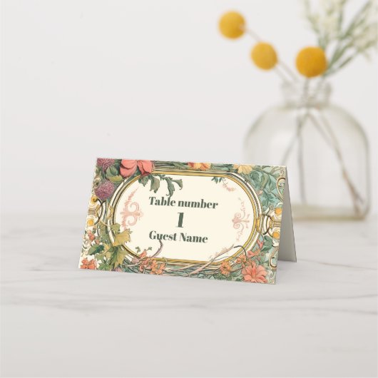 ヴィンテージフローラ結婚アールヌーボー プレイスカード (正面)