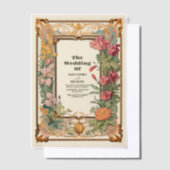 ヴィンテージフローラ結婚アールヌーボー ベラム紙招待状 (オフセット)