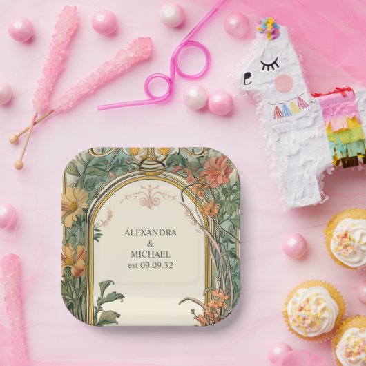 ヴィンテージフローラ結婚アールヌーボー ペーパープレート (パーティー)