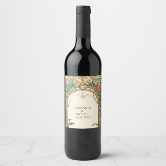 ヴィンテージフローラ結婚アールヌーボー ワインラベル (正面)