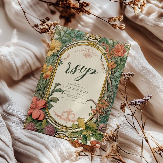 ヴィンテージフローラ結婚アールヌーボー 出欠カード