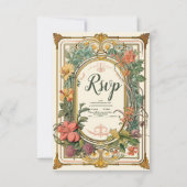 ヴィンテージフローラ結婚アールヌーボー 出欠カード (正面)