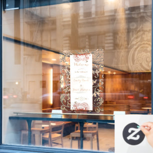 ヴィンテージフローラ結婚オーナメントの巻き戻し可能バナー ウィンドウサイン