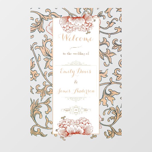 ヴィンテージフローラ結婚オーナメントの巻き戻し可能バナー ウィンドウサイン (シート)