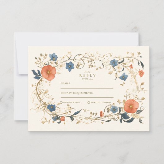 ヴィンテージフローラ結婚シダ 出欠カード (正面)