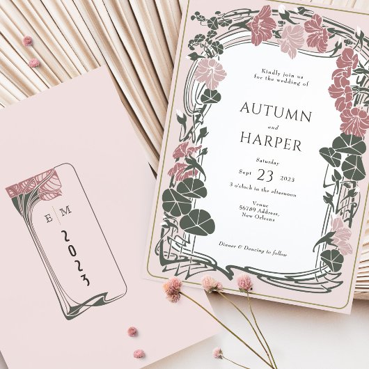 ヴィンテージフローラ結婚ズダスティバラセージ 招待状