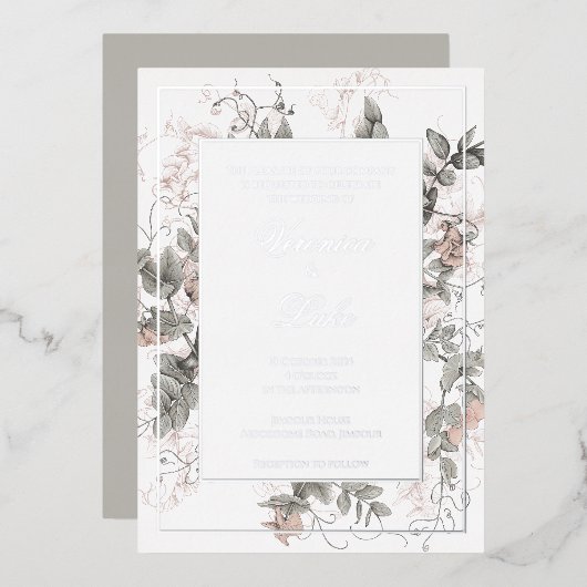 ヴィンテージフローラ結婚ズ 箔招待状 (正面/裏面)
