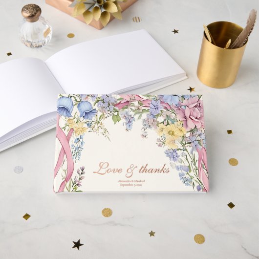 ヴィンテージフローラ結婚フレーム ゲストブック (正面見開き)