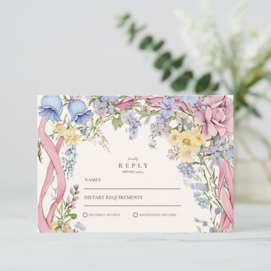 ヴィンテージフローラ結婚フレーム 出欠カード (スタンド正面)