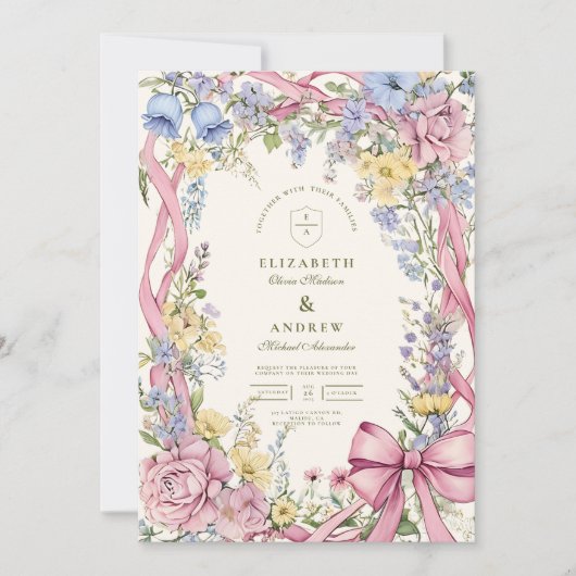 ヴィンテージフローラ結婚フレーム 招待状 (正面)